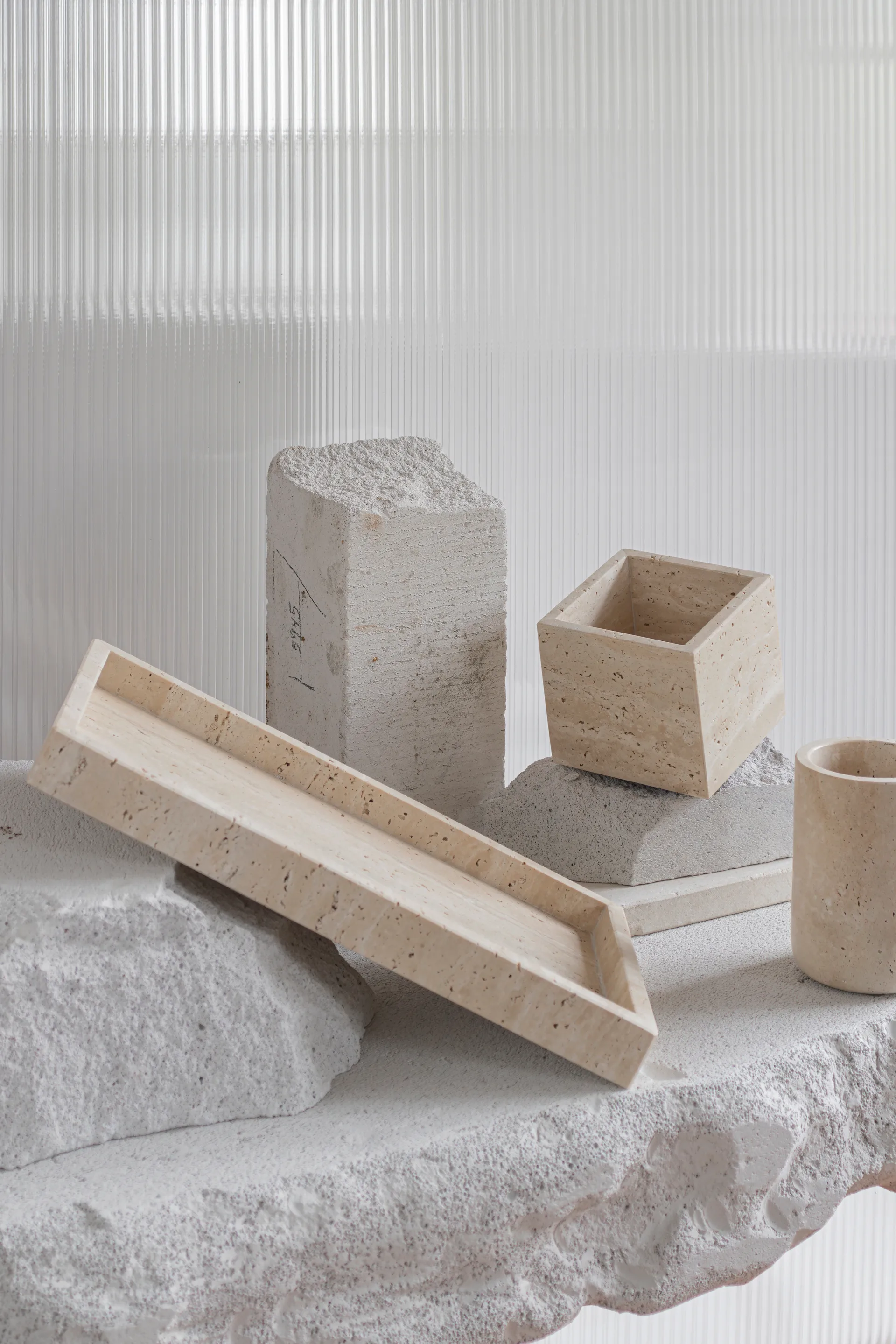 Travertine cube 10x10 cm., Linen Mette Ditmer