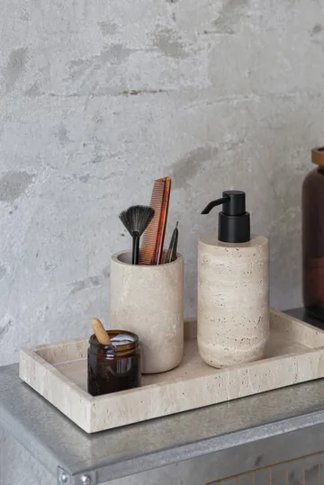 Travertine soap pump 17.5 cm - Linen - Mette Ditmer