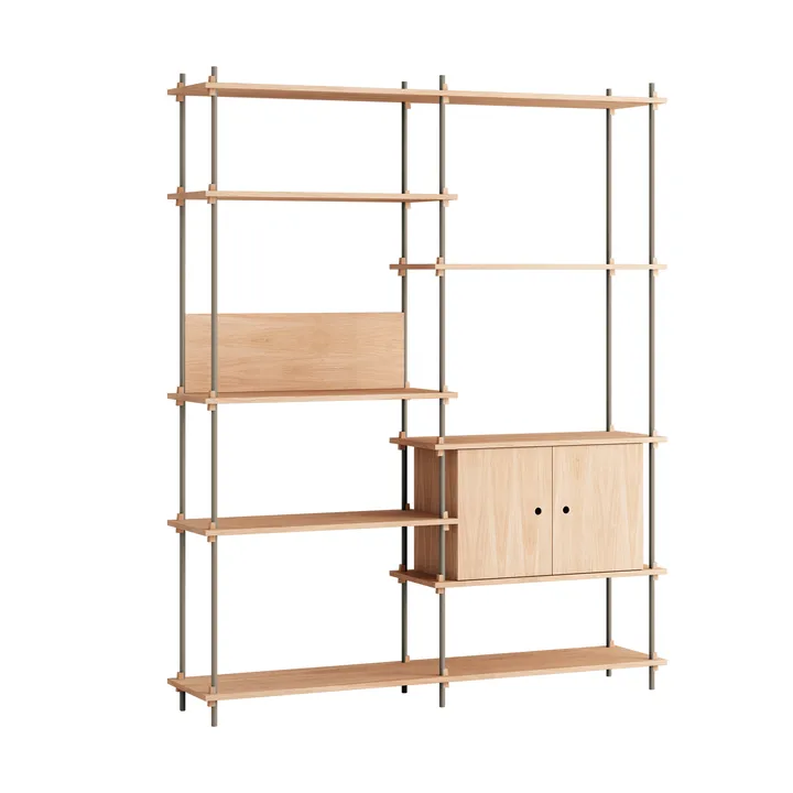 Shelving System shelf with cabinet - Oak-warm grey, 163x200x35 cm, S.200.2.C - MOEBE