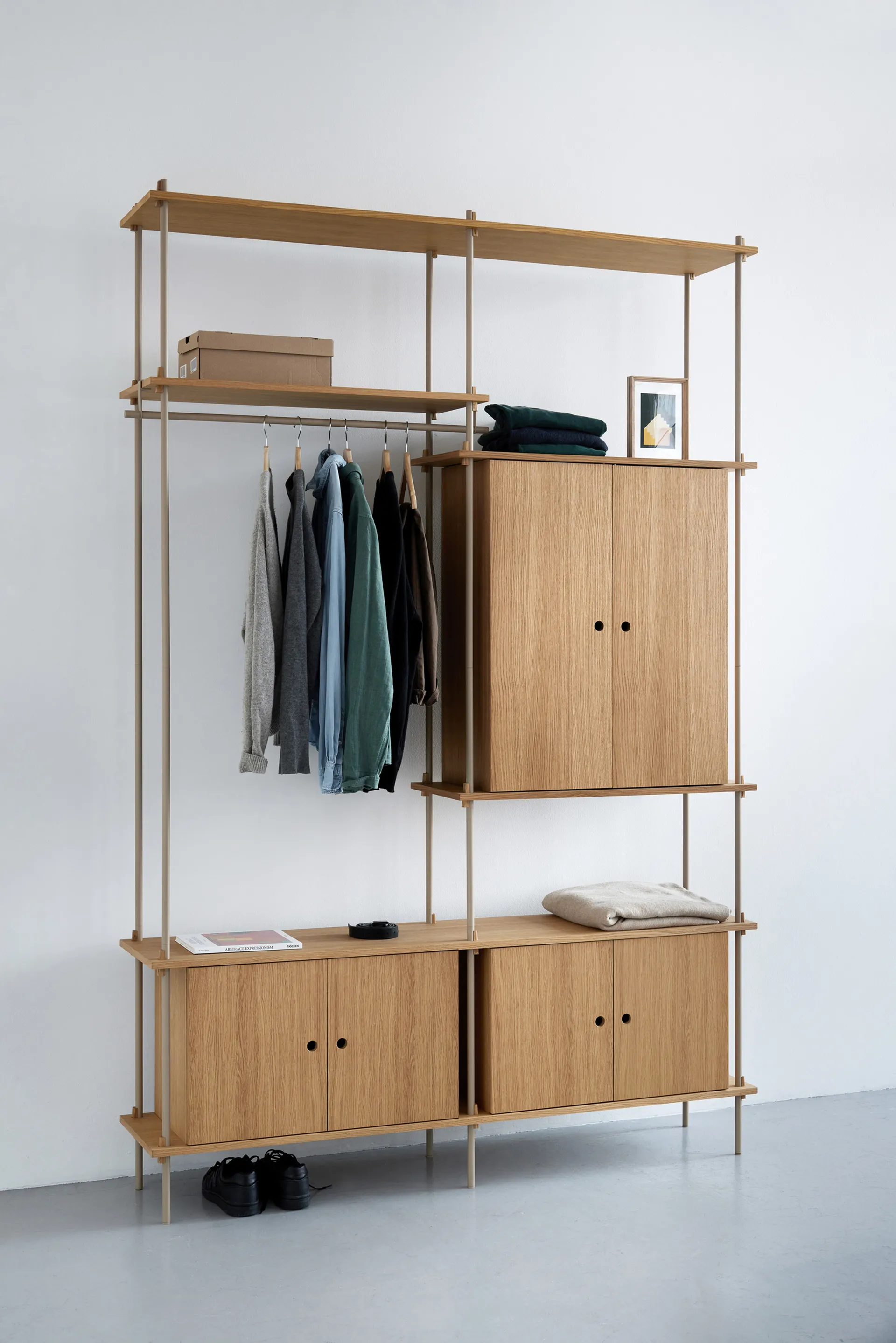 Shelving System shelf with cabinet, Smoked oak-warm grey, 163x85x35 cm, S.85.2.C MOEBE