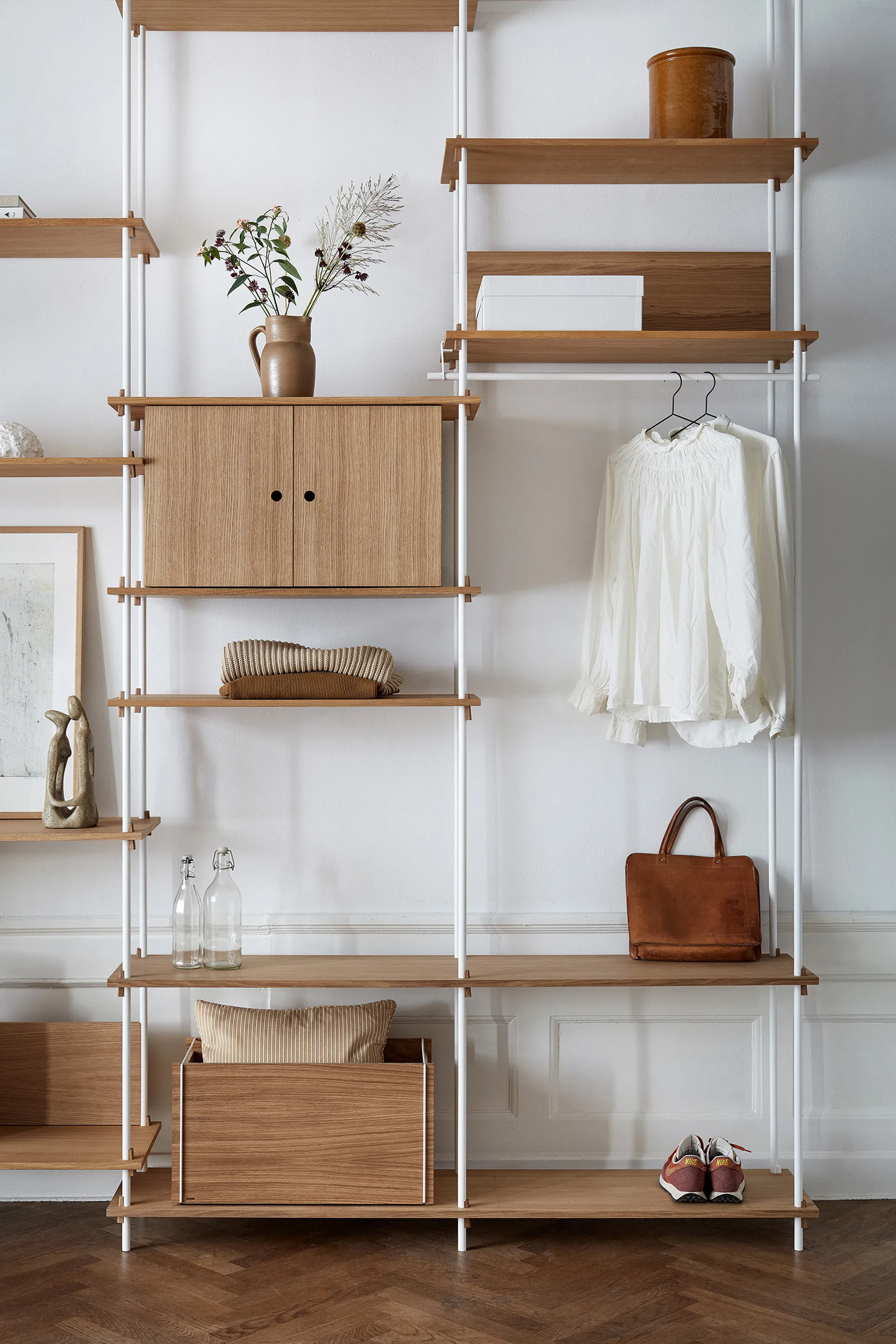 Shelving System shelf with cabinet, Smoked oak-warm grey, 163x85x35 cm, S.85.2.C MOEBE