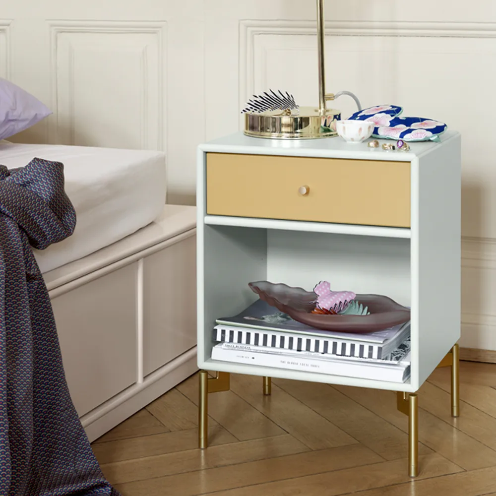 Dream bedside table, Amber, chrome legs Montana