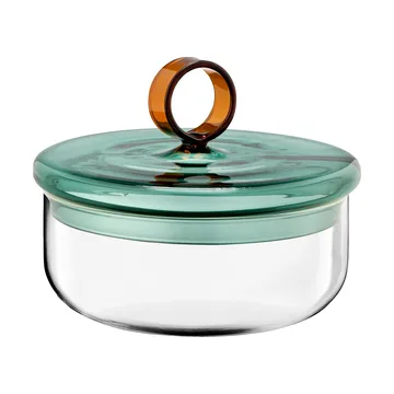 Loop low bowl with lid Ø15 cm - Klar-teal-amber - Muurla