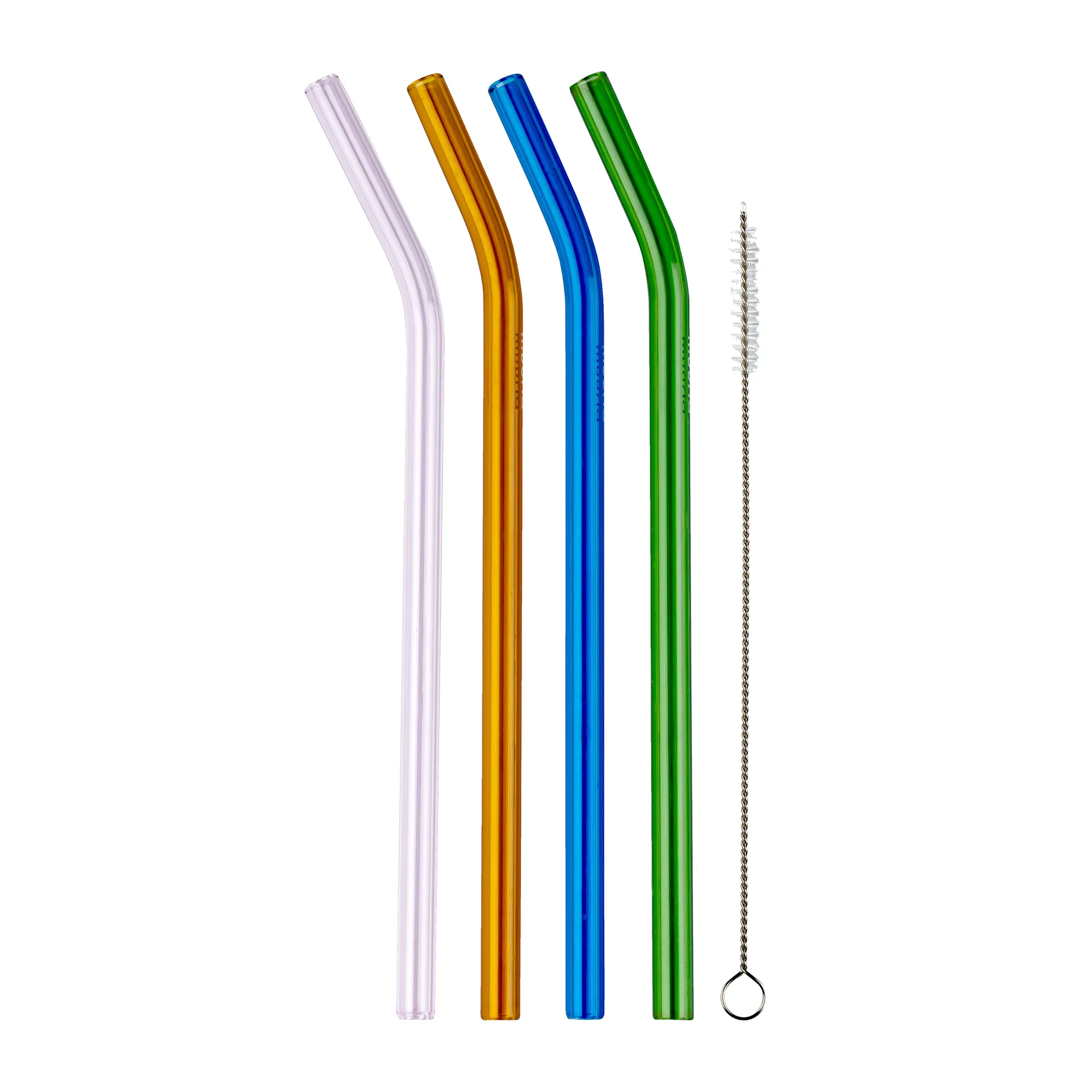 Muurla glass straw - 4 pieces + small dish brush, Multi Muurla