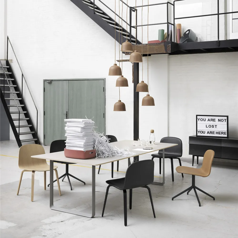 70/70 dining table 255x108 cm, White laminate-Plywood-Sand Muuto