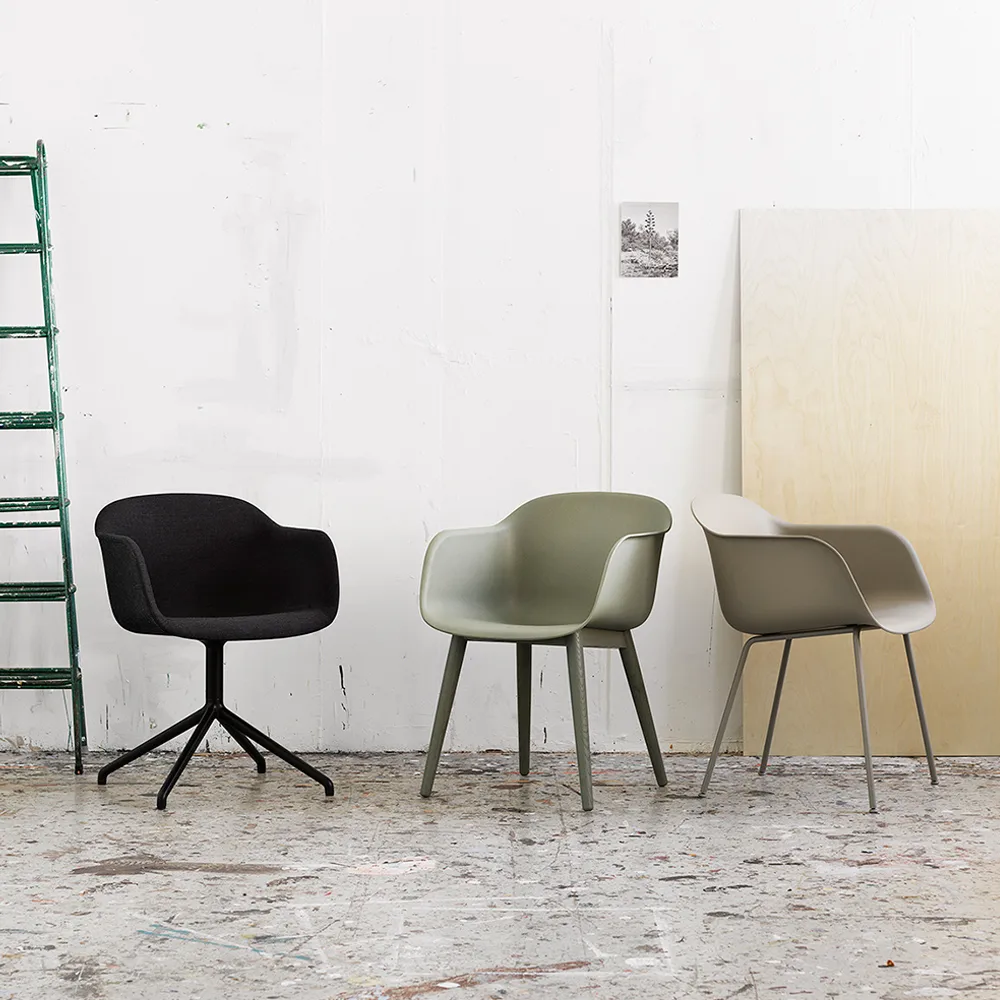 Fiber armchair wooden legs, Dusty green, dark brown stained legs Muuto