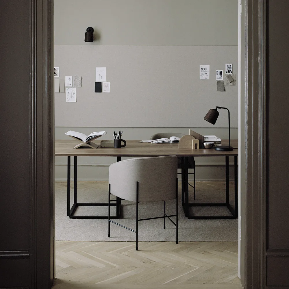 Florence rectangular dining table, Black ash. black stand New Works