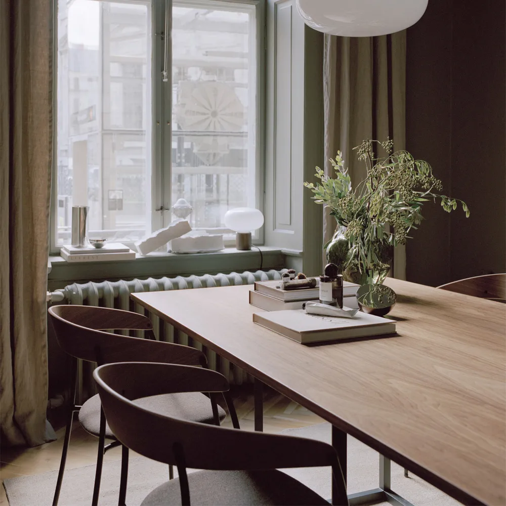 Florence rectangular dining table, Natural oak. black stand New Works