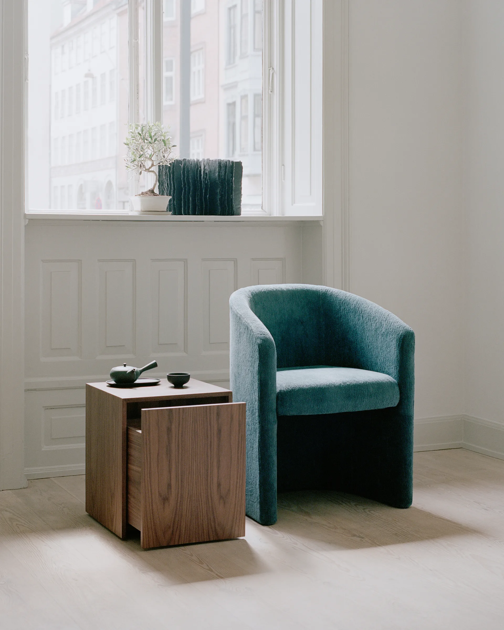 Mass side table with drawer, Walnut New Works