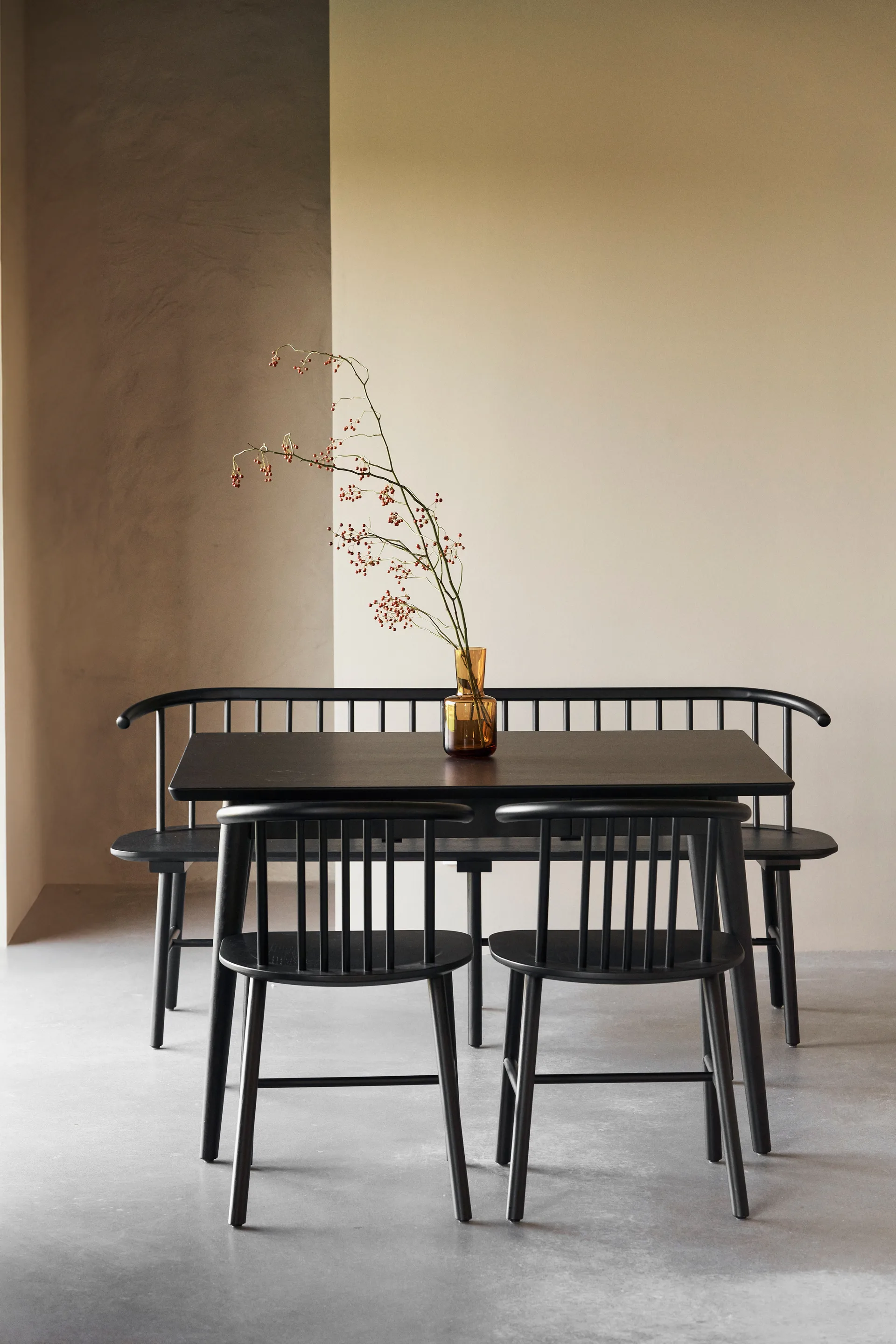 VIOR bench with backrest, Black lacquered oak NJRD