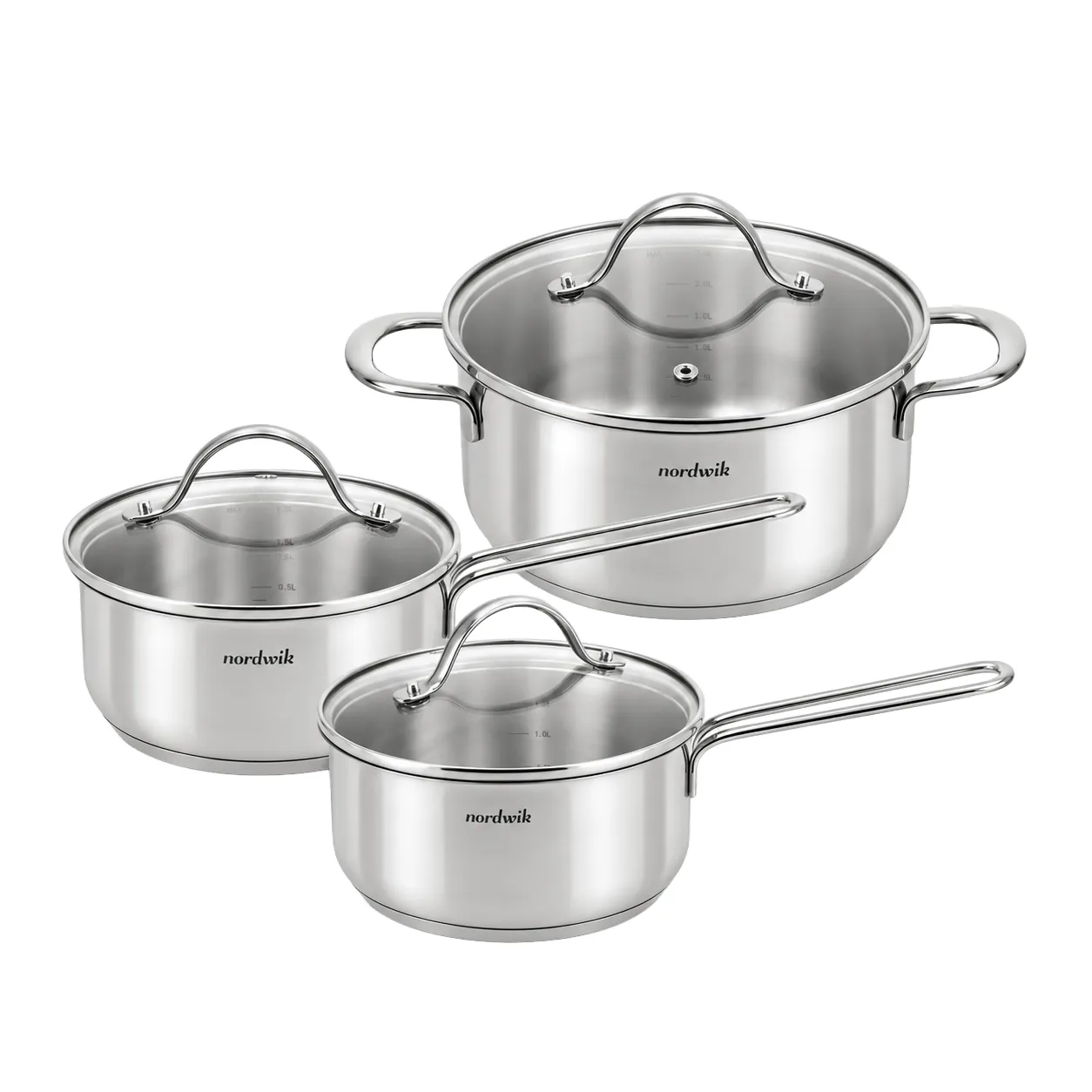 Nordwik cookware set with glass lids, 3 pieces Nordwik
