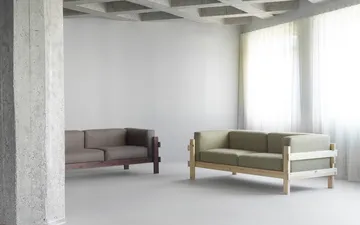 Kube sofa - Brown-lacquered pine–Remix 356 Brown fabric, 220 cm - Normann Copenhagen