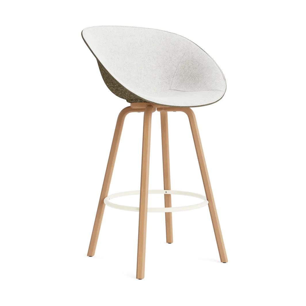 Mat Bar stool front-upholstered 75 cm, Hallingdal 110-seaweed-beech-cream steel Normann Copenhagen
