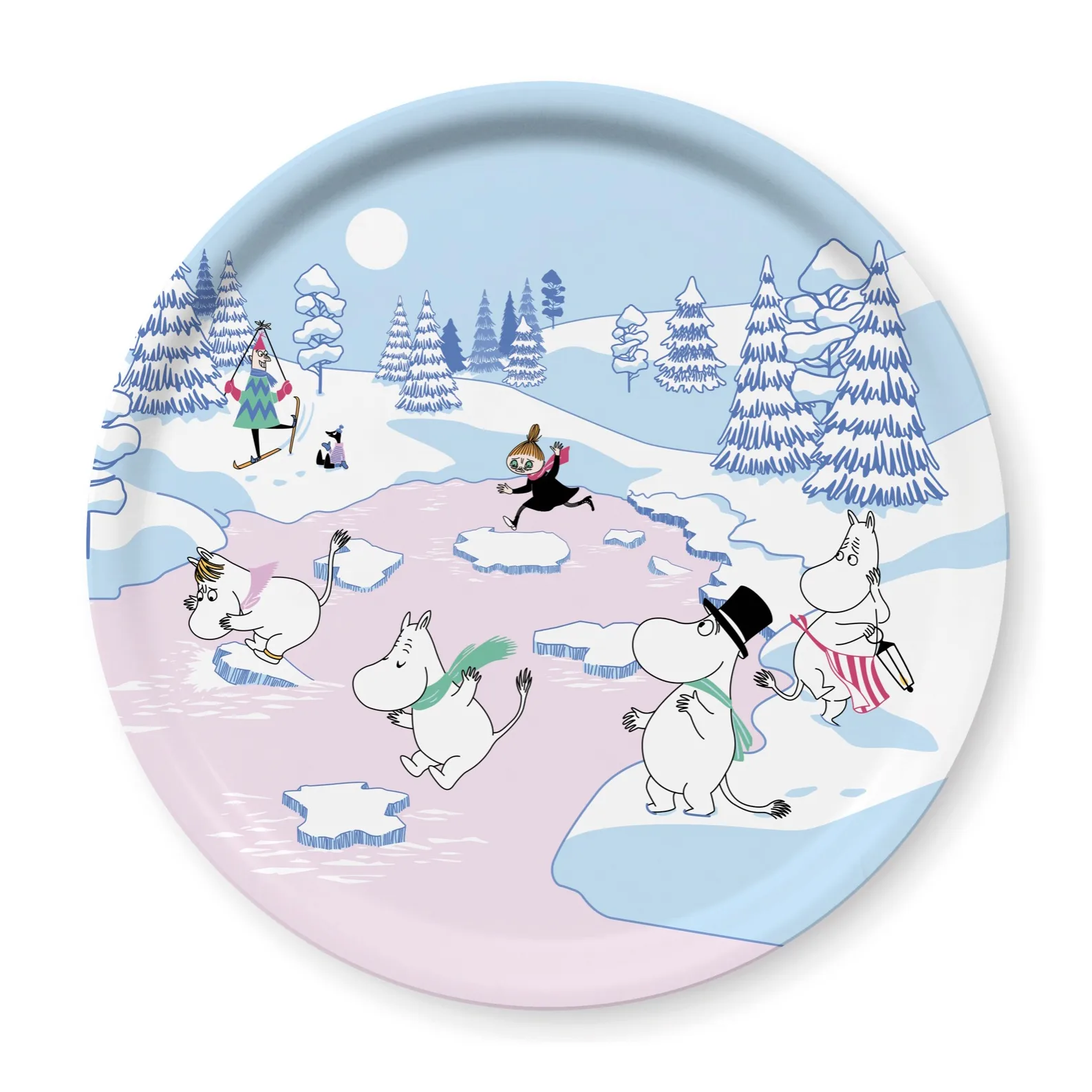 Moomin tray winter 2022 Ø31 cm, Blue-white-pink Opto Design