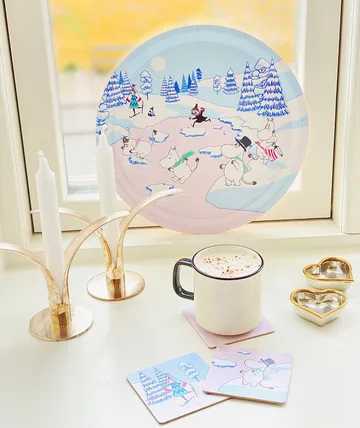 Moomin tray winter 2022 Ø31 cm - Blue-white-pink - Opto Design
