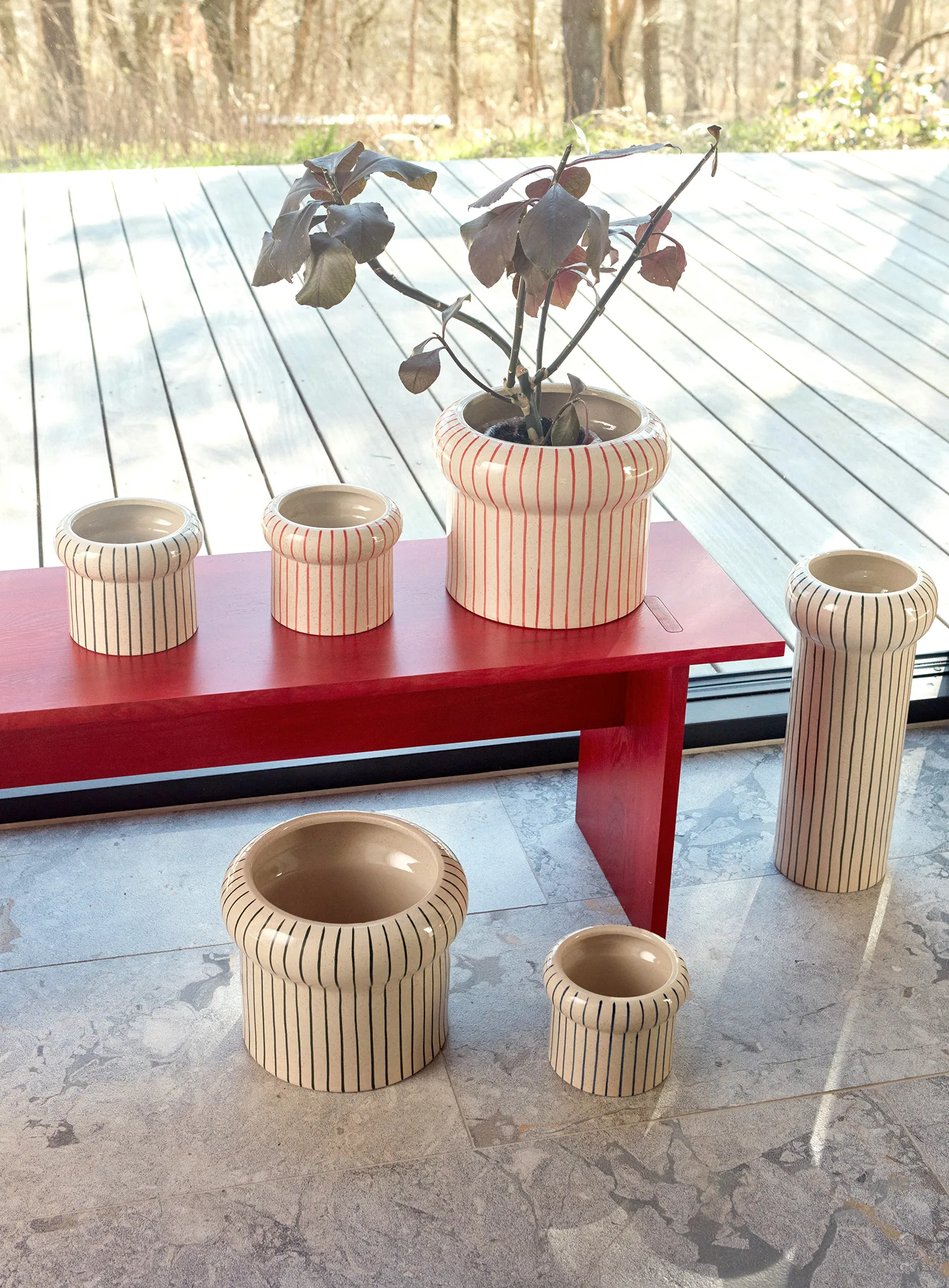 Aki flower pot small Ø16.5 cm, Off white-Red OYOY