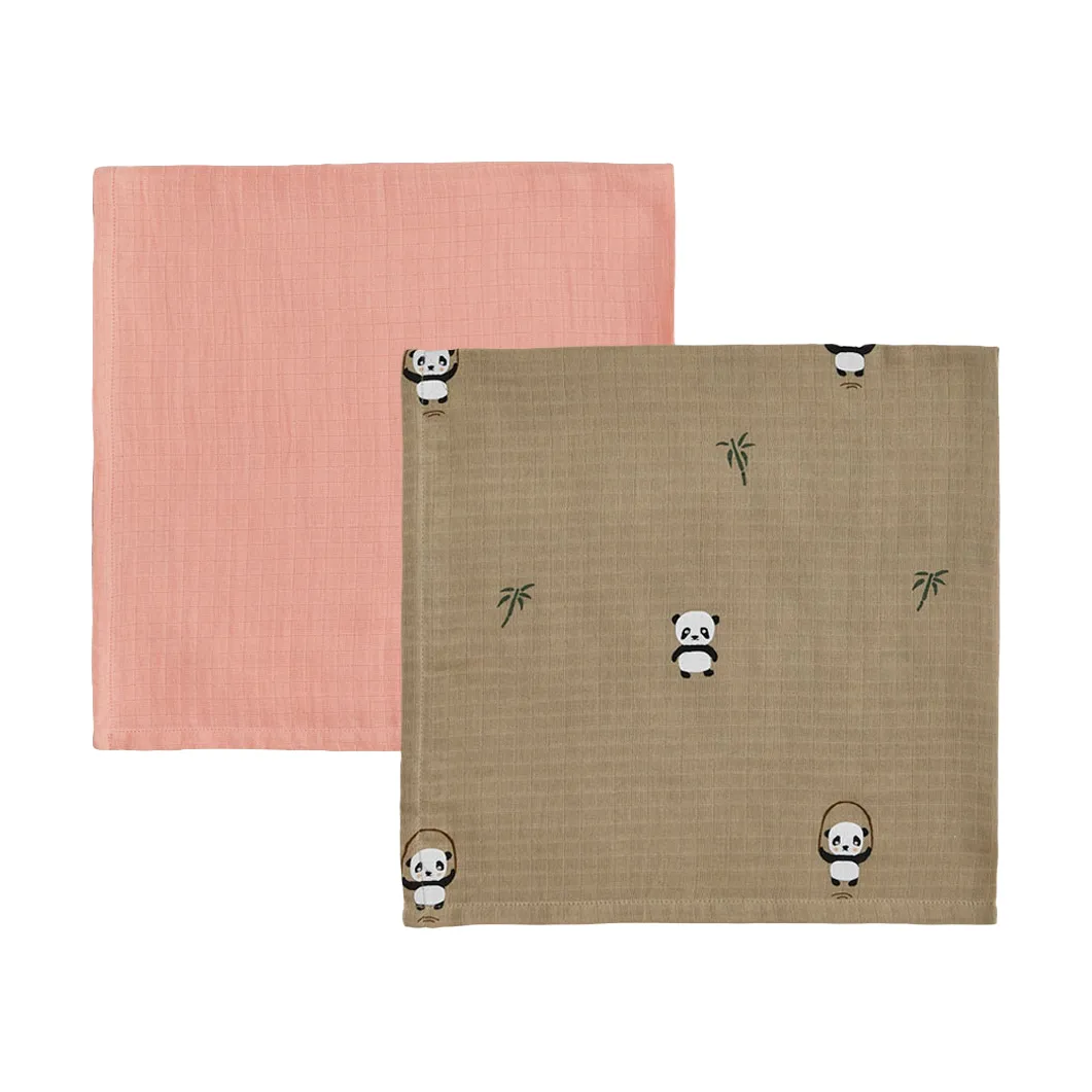 Panda children's blanket 2-pack, Khaki-rose OYOY