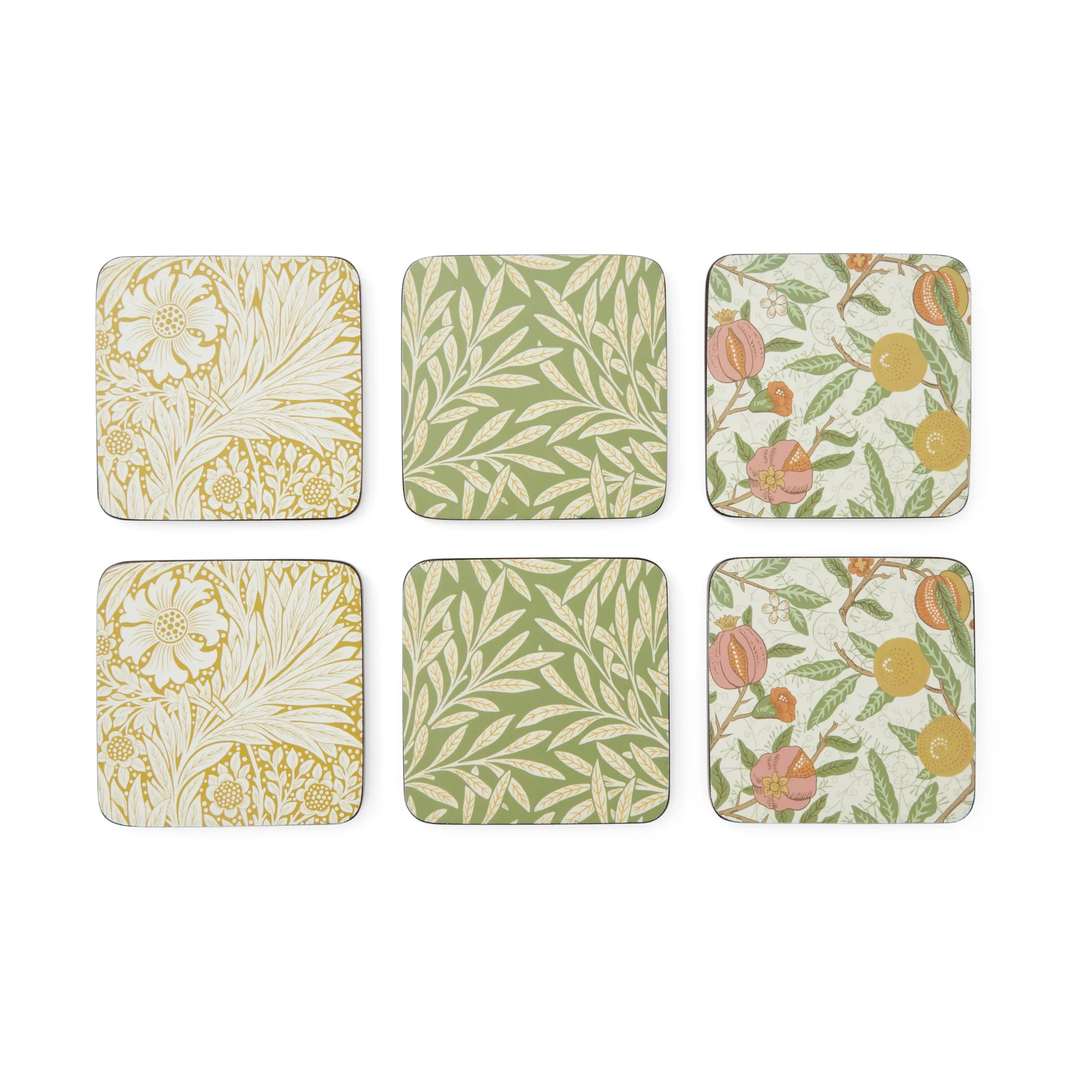 Morris & Co Simpley mixed glass coasters 6 pieces, Fruit, Willow, Marigold Pimpernel