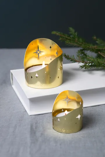 Northern star tealight holder Ø4.5 cm - Gold-plated metal - Pluto Design