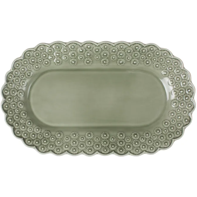 Ditsy oval serving saucer, faded army (green) PotteryJo