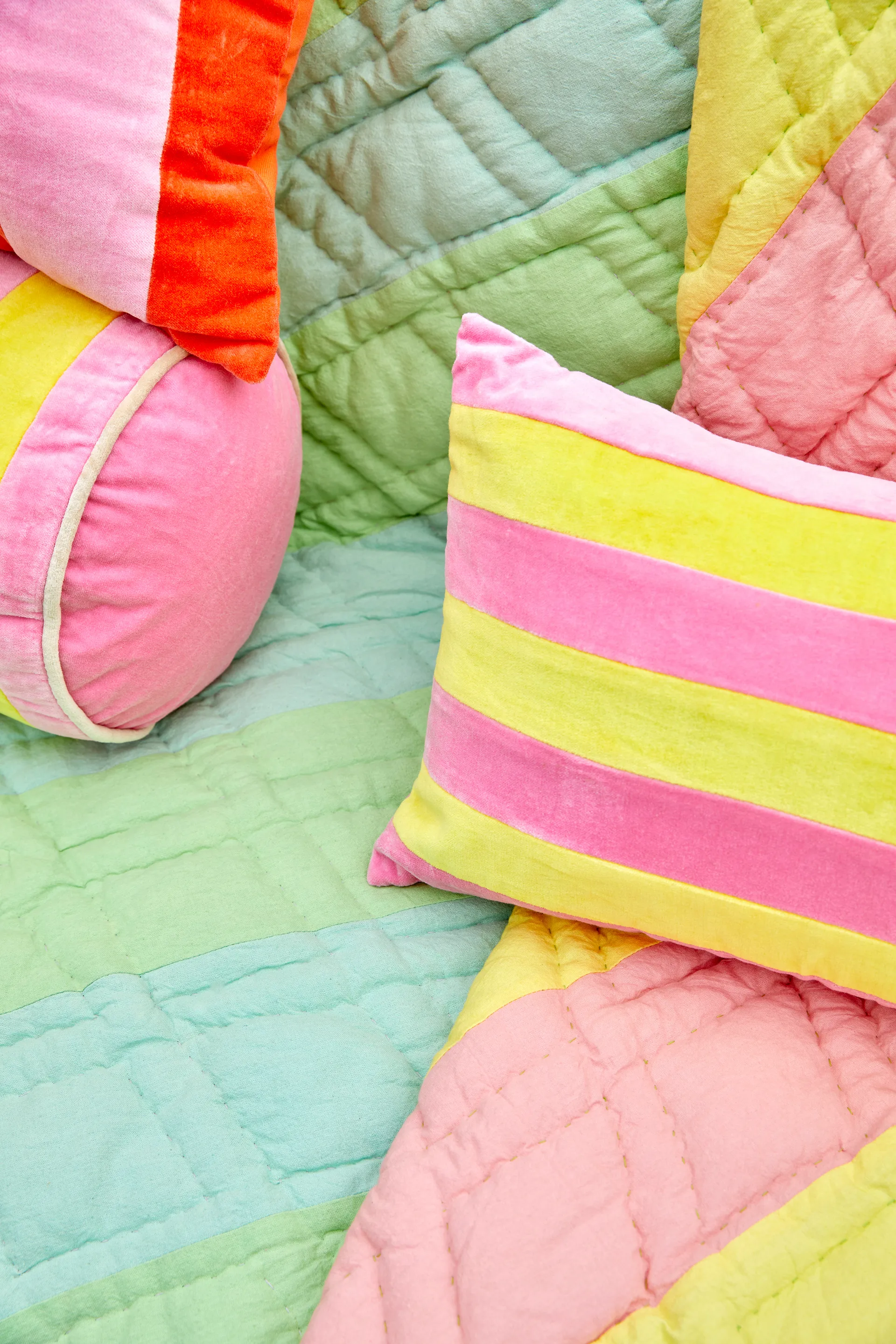 Rice bolster cushion 25x60 cm, Pink-yellow RICE