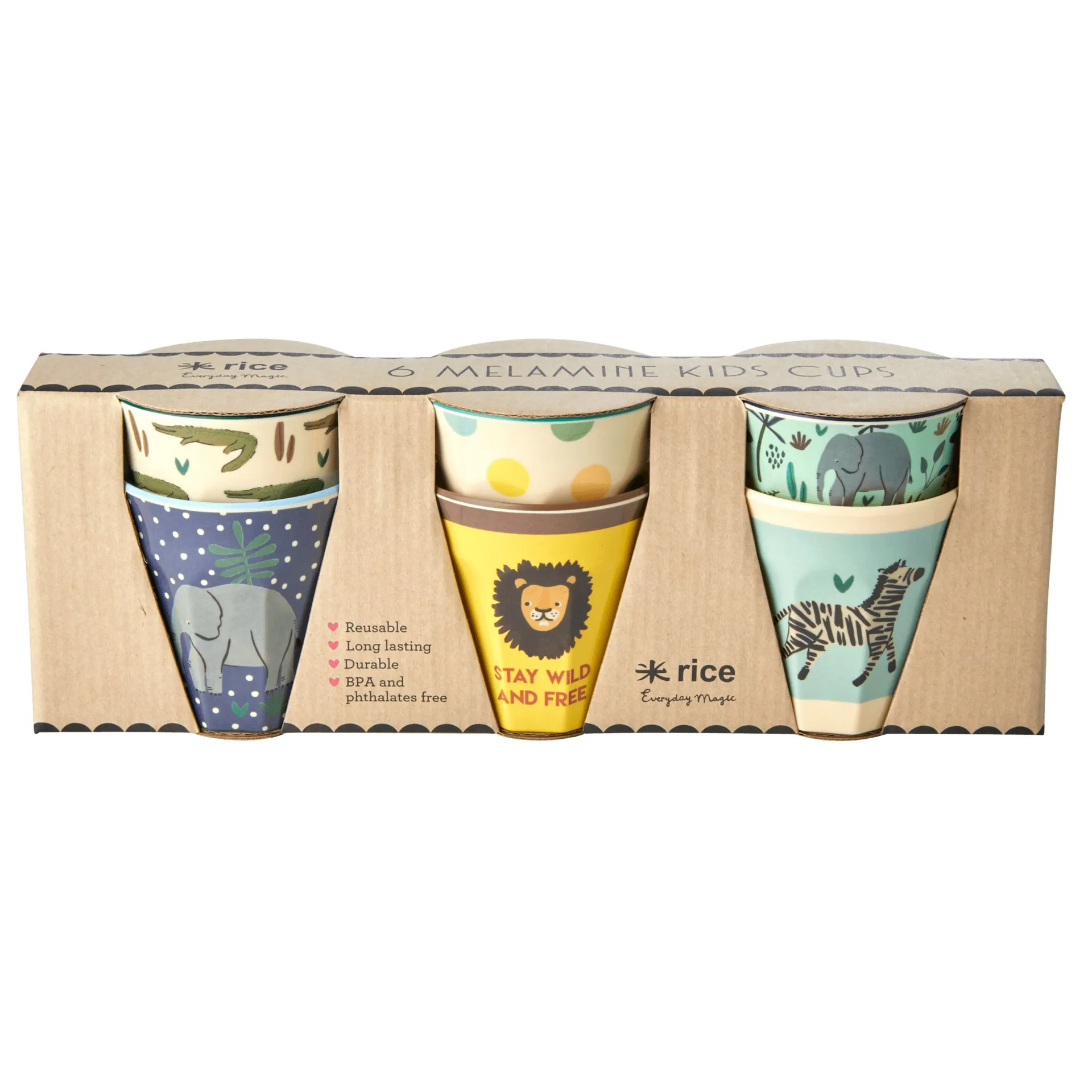Rice children's mug Jungle animals 6-pack, blue-multi RICE