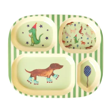 Rice children's plate melamine 4 compartments - Animal print-green - RICE