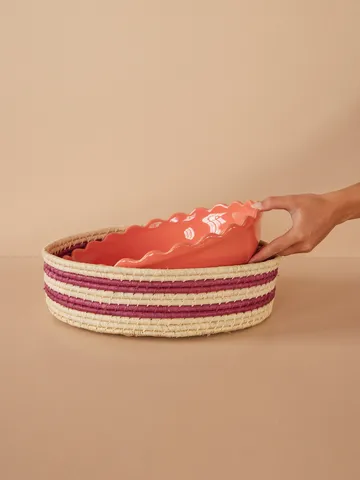 Rice raffia round storage basket large - Aubergine - RICE