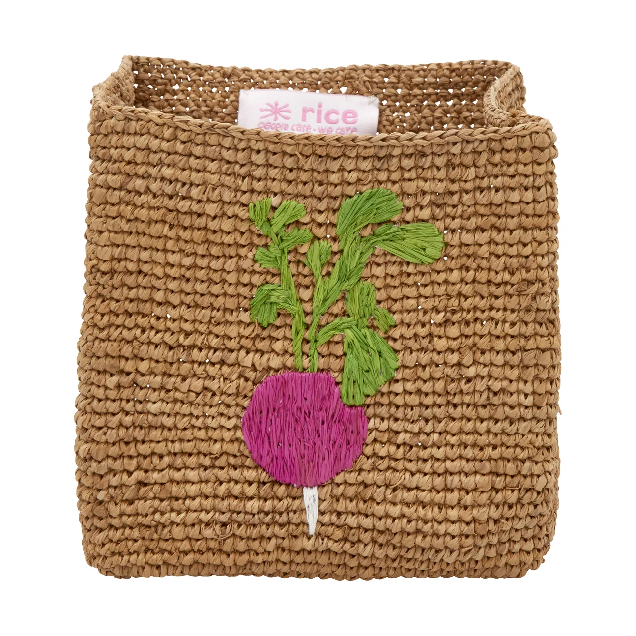 Rice raffia storage basket 2 pieces, Radish Embroidery-Tea RICE