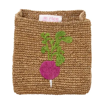 Rice raffia storage basket 2 pieces - Radish Embroidery-Tea - RICE