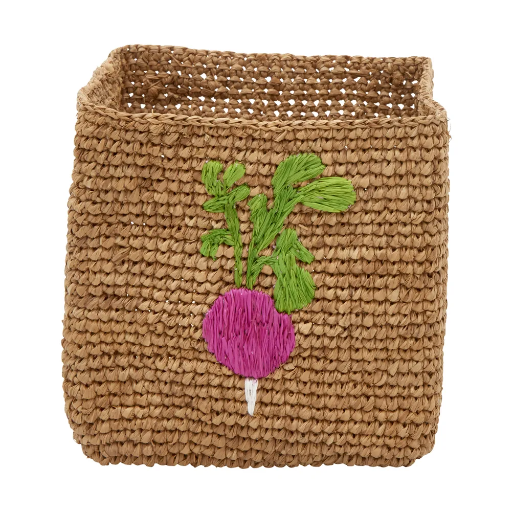 Rice raffia storage basket 2 pieces, Radish Embroidery-Tea RICE