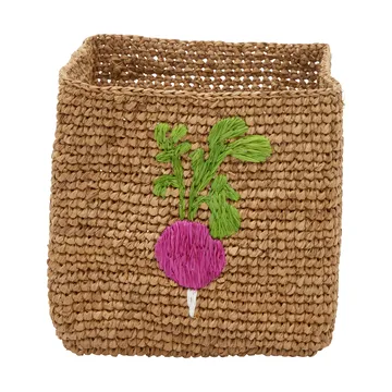 Rice raffia storage basket 2 pieces - Radish Embroidery-Tea - RICE