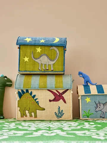 Rice raffia storage basket 3 pieces - New Dinosaur Theme - RICE