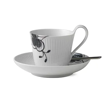 Black Fluted mega cup with saucer 2, 25 cl-high handle Royal Copenhagen