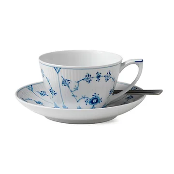 Blue Fluted Plain teacup with saucer - 28 cl - Royal Copenhagen