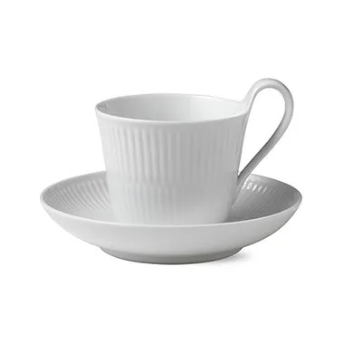 White Fluted cup with saucer, 25 cl-high handle Royal Copenhagen
