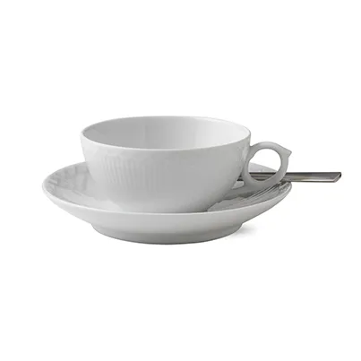 White Fluted Half Lace tea cup and saucer, 20 cl Royal Copenhagen