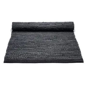Leather rug 140x200 cm - Black (black) - Rug Solid