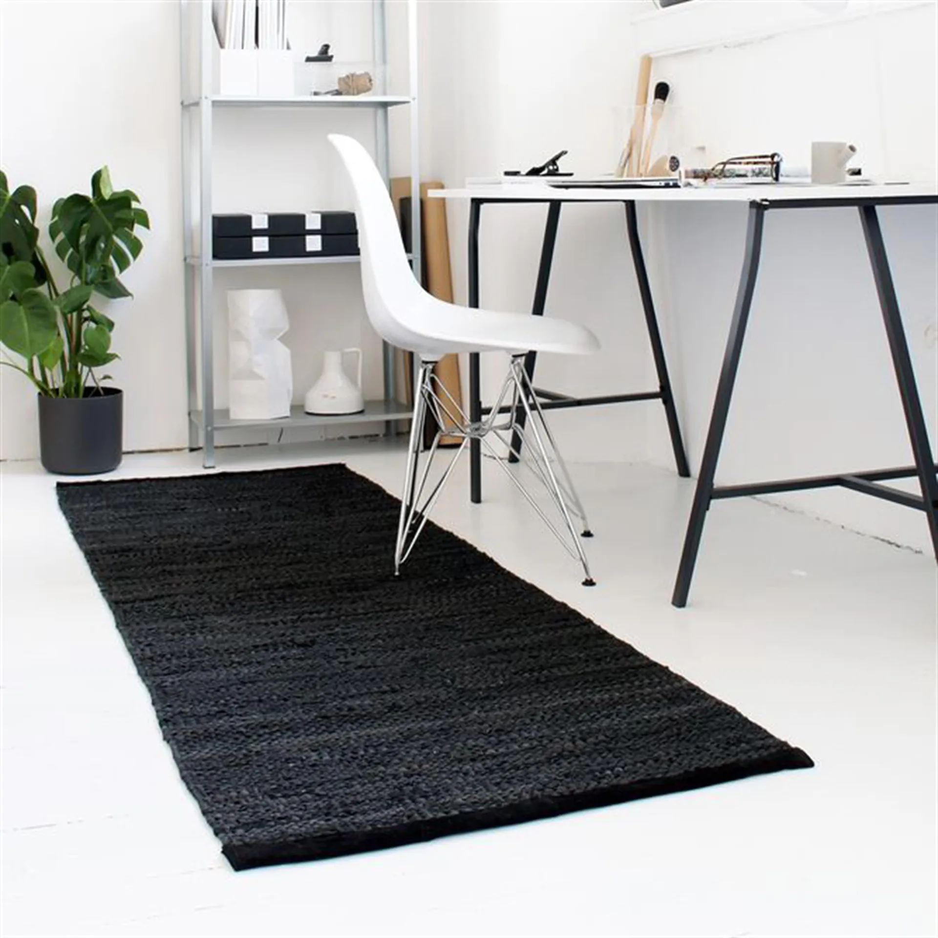 Leather rug 60x90 cm, Black (black) Rug Solid