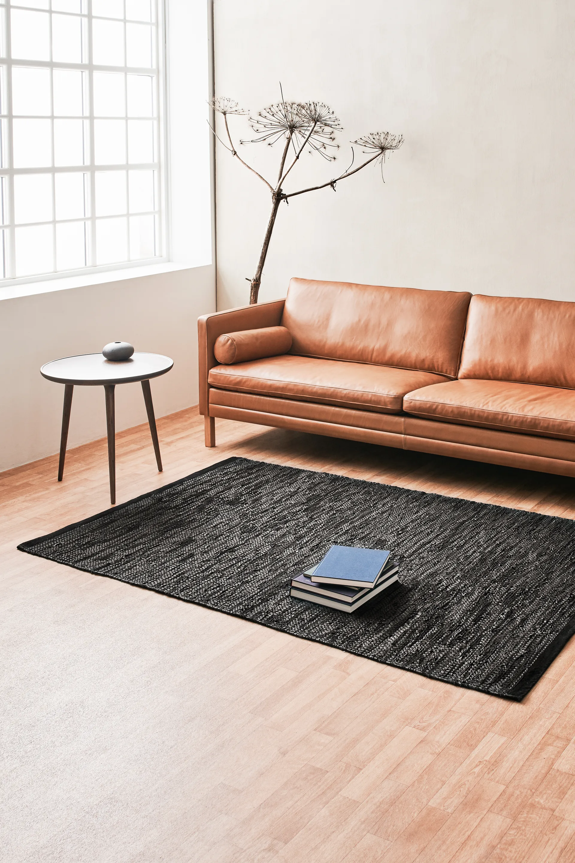 Leather rug 65x135 cm, Black (black) Rug Solid