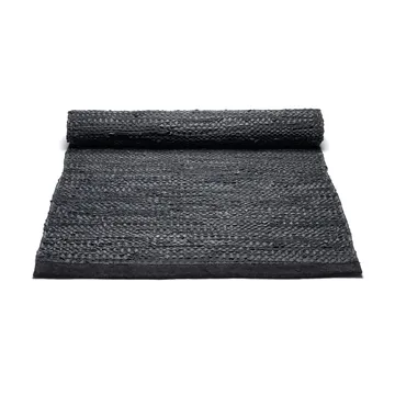Leather rug 65x135 cm - Black (black) - Rug Solid