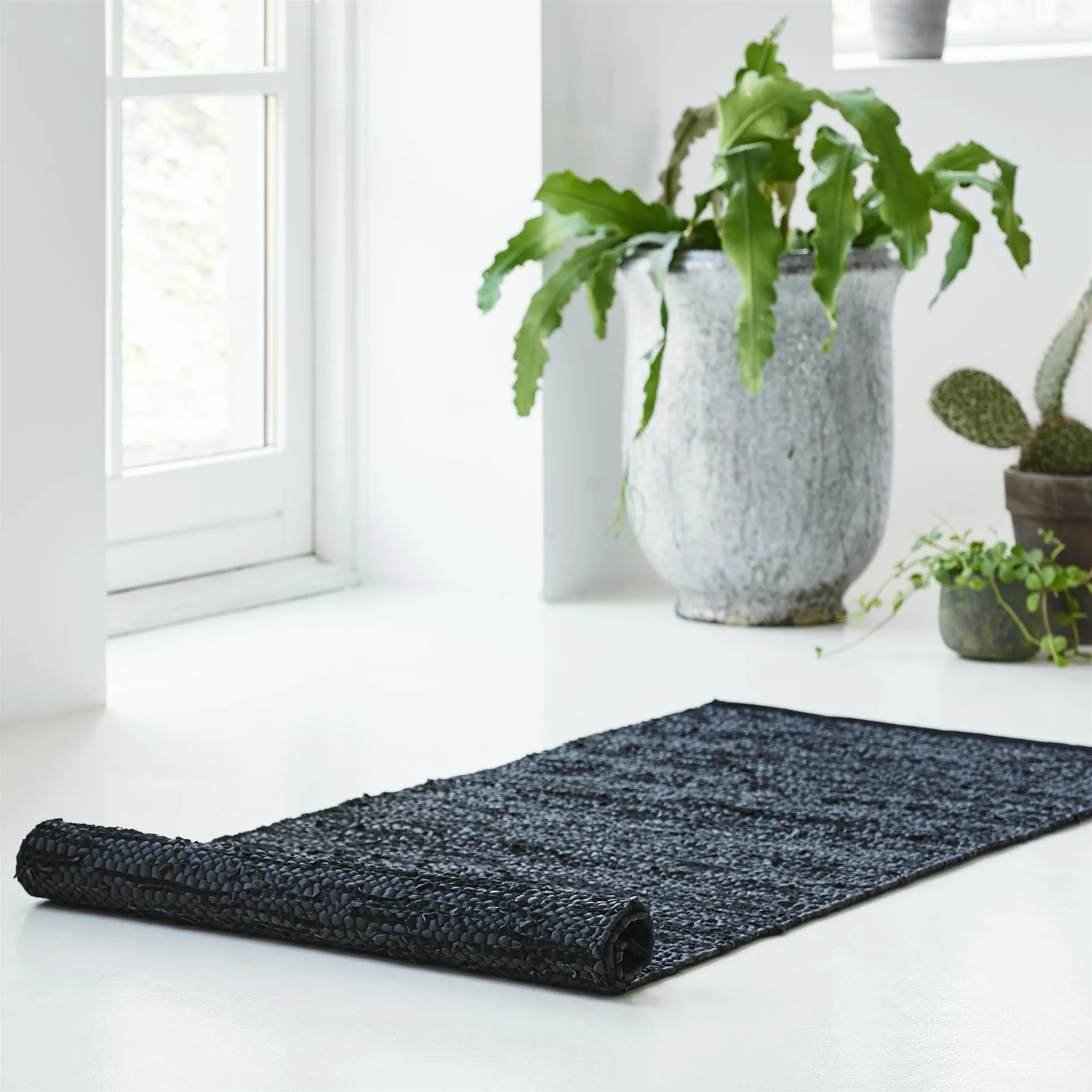 Leather rug 65x135 cm, Black (black) Rug Solid