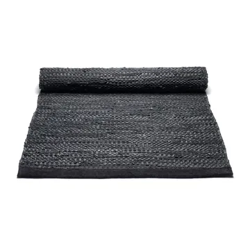Leather rug 75x200 cm - Black (black) - Rug Solid