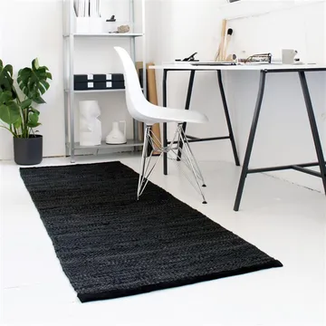 Leather rug 75x200 cm - Black (black) - Rug Solid