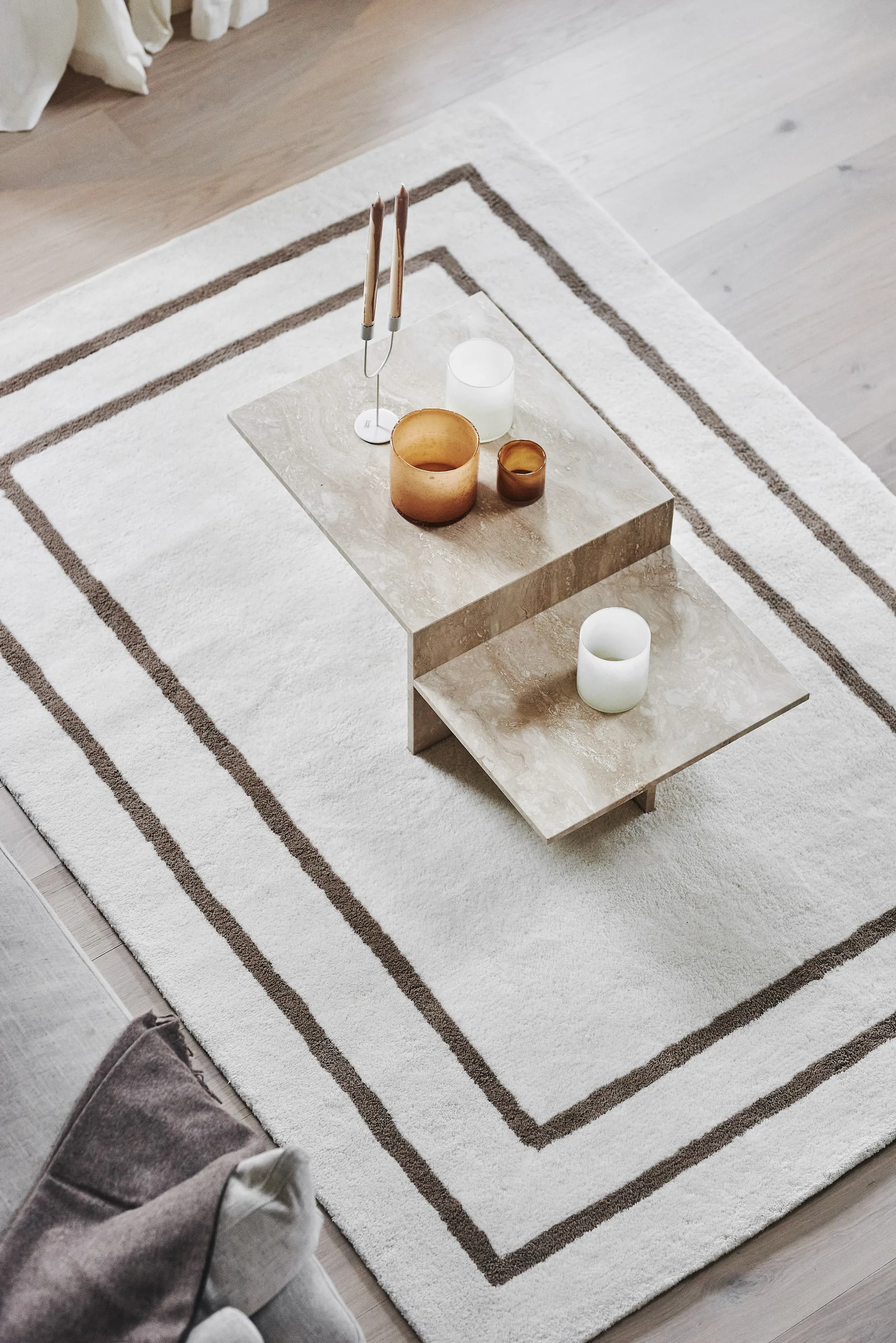 Borders wool carpet, White-beige 170x240 cm Scandi Living