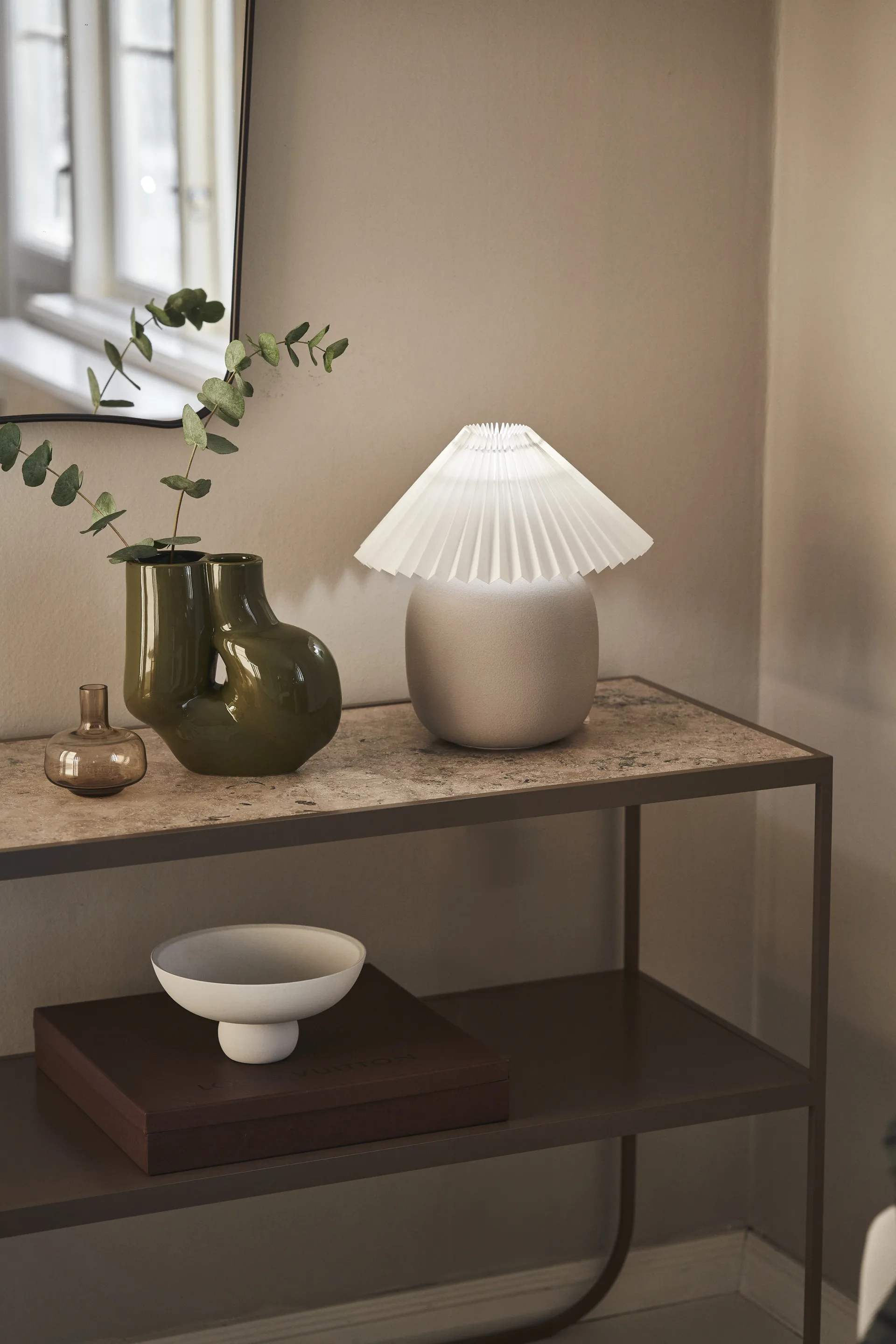 Boulder table lamp 29 cm grey-pleated white,  Scandi Living