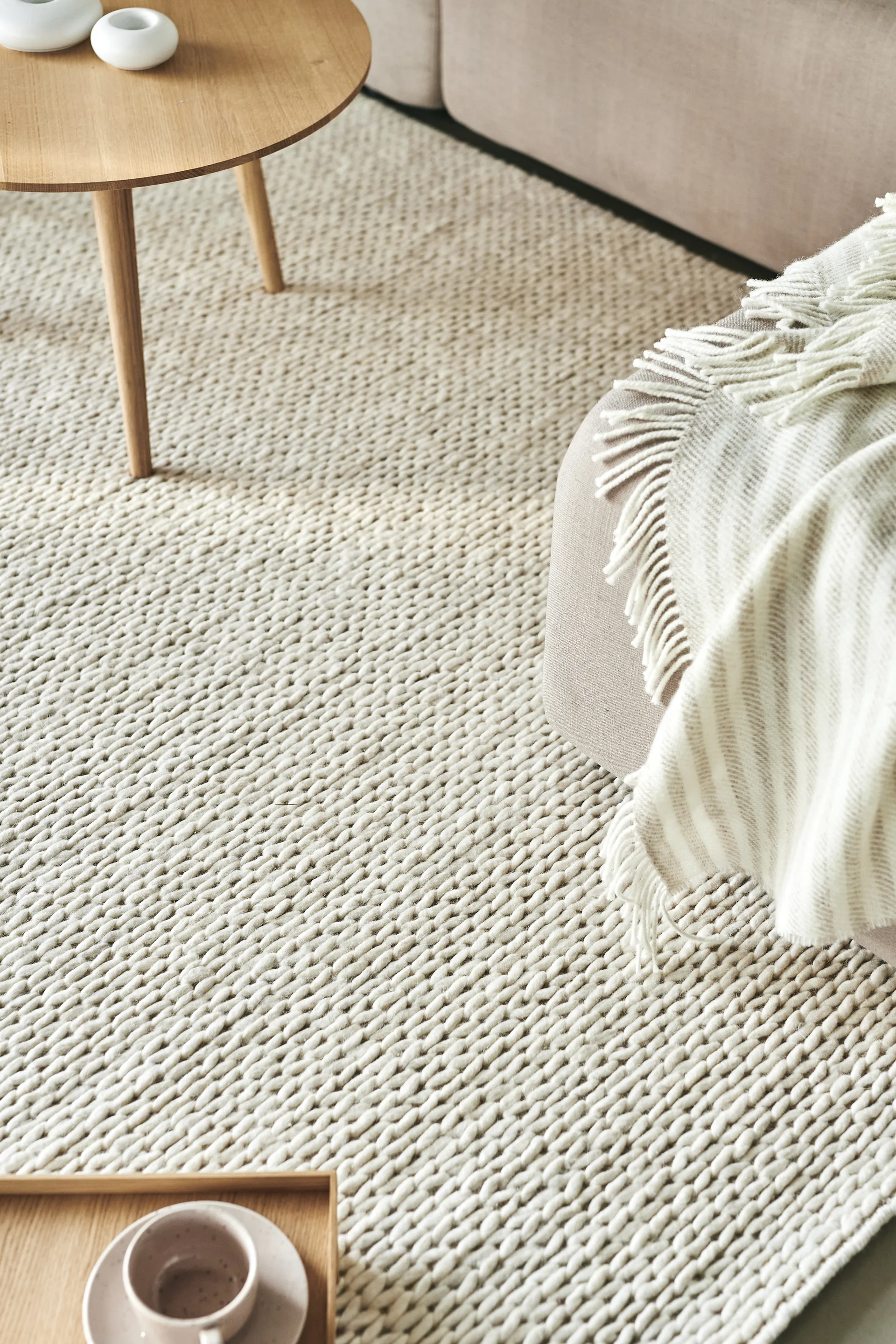 Braided wool carpet natural white, 200x300 cm Scandi Living