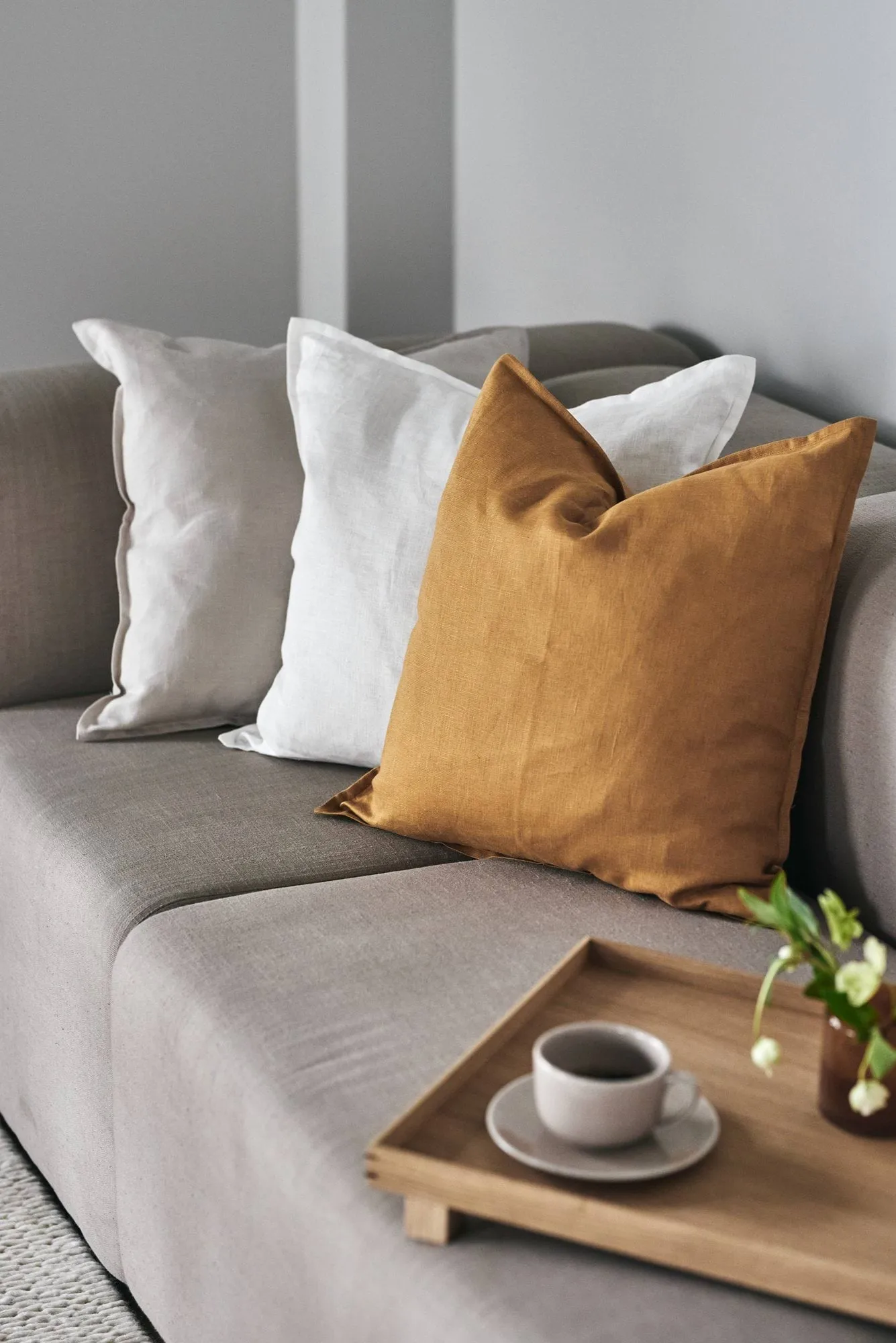 Calm pillow case linen 50x50 cm, Mustard Scandi Living