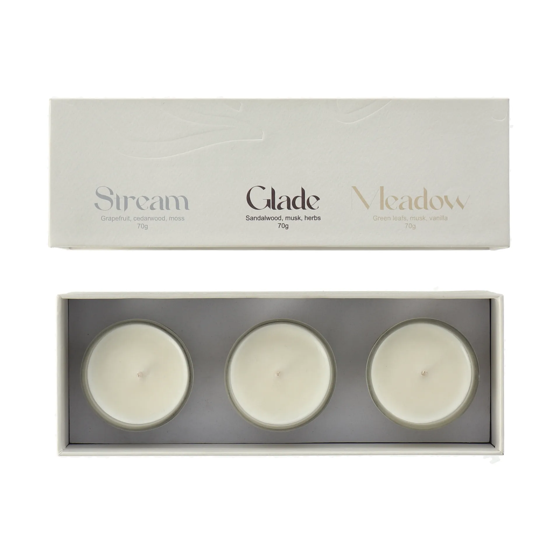 Gift wrap scented candle 70g 3-pack, Stream/Glade/Meadow Scandi Living