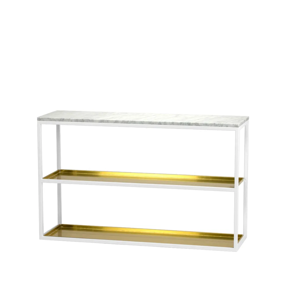 Console table 11, Marble white, white lacquered stand with shelf Scherlin